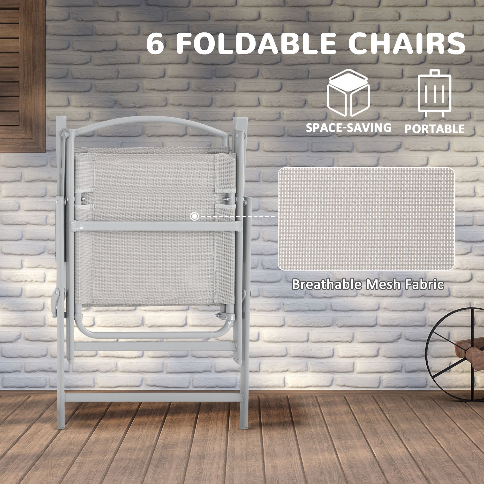 Outsunny Eight-Piece Garden Dining Set, with Chairs, Table and Parasol - Grey 