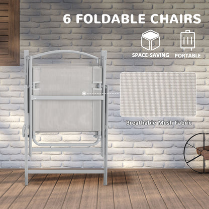 Outsunny Eight-Piece Garden Dining Set, with Chairs, Table and Parasol - Grey 