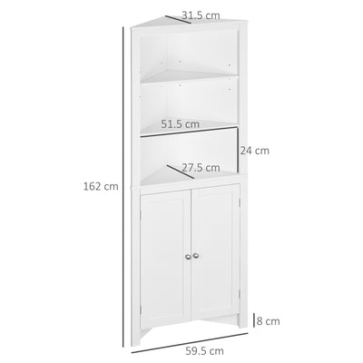kleankin Triangle Bathroom Cabinet, Corner Bathroom Storage Unit with Cupboard and 3-Tier Shelves, Free Standing, White 