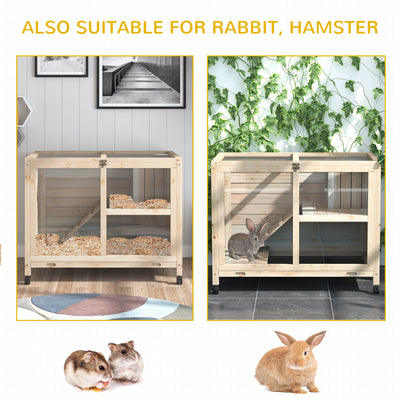 PawHut Rabbit Hutch Indoor Wooden Guinea Pig House Hamster Cage with Wheels, 2 Layers Bunny Cage with Openable Roof, 91.5 x 53.3 x 73 cm, Natural 