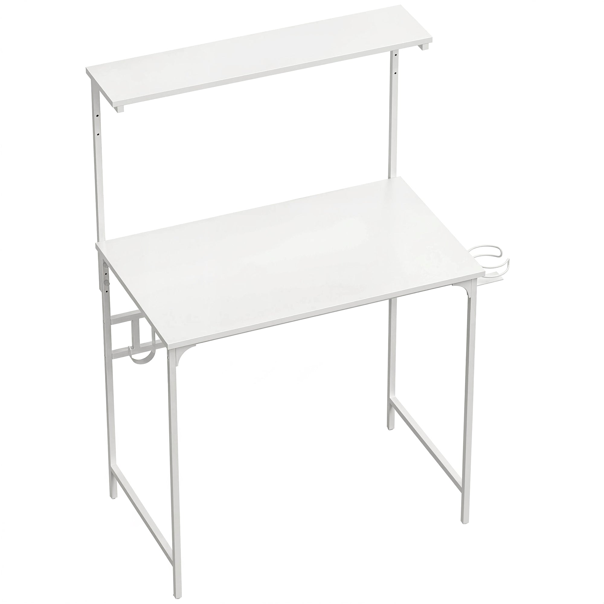 HOMCOM Computer Desk, 80cm Home Office Study Table with Hutch Shelf, Cup Holder, Headphone Hook, White 