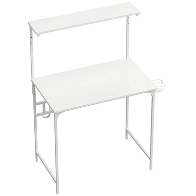 HOMCOM Computer Desk, 80cm Home Office Study Table with Hutch Shelf, Cup Holder, Headphone Hook, White 