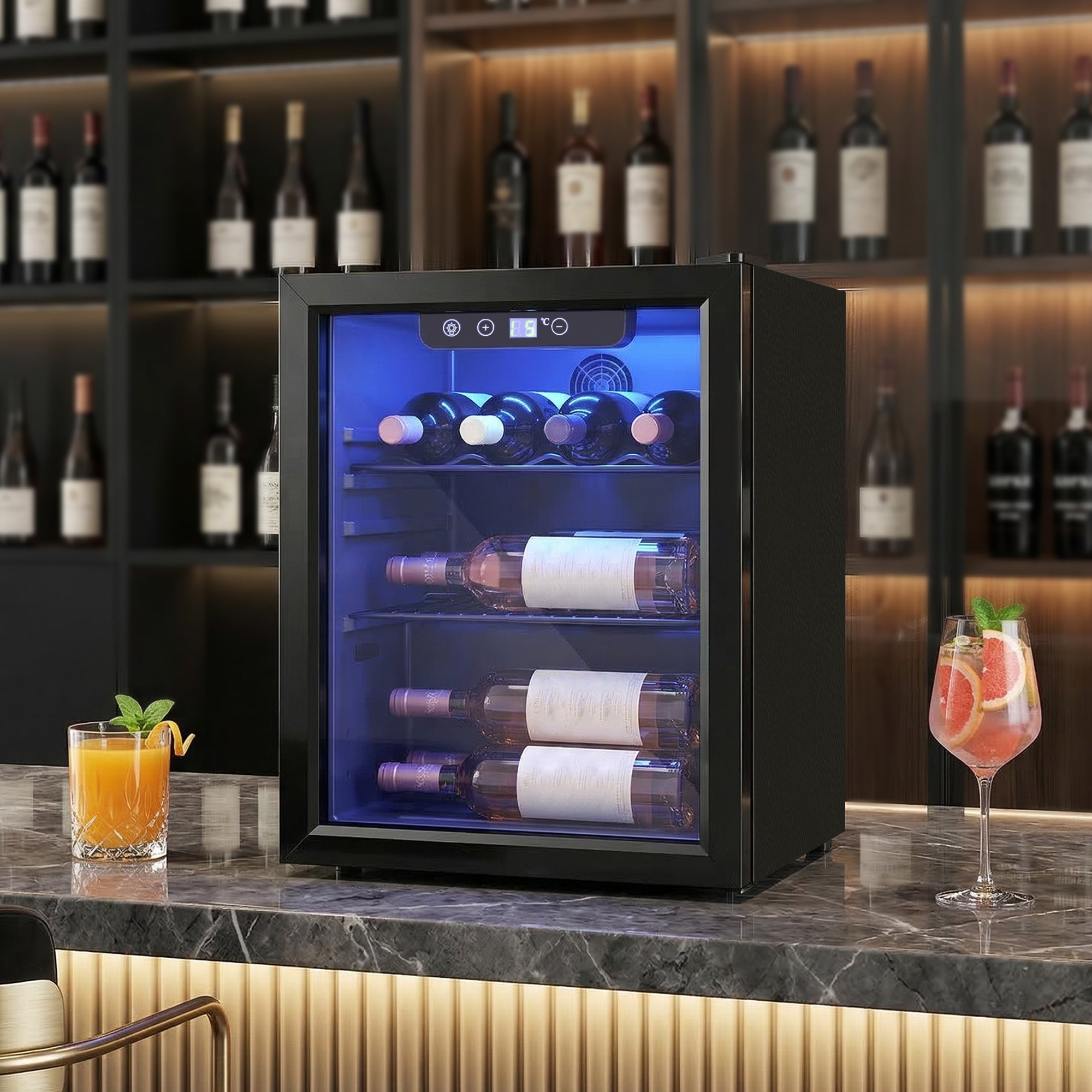 HOMCOM 16 Bottle Wine Cooler, 48 Litre Capacity, 4-16°C Under Counter Drinks Beer Wine Fridge with Glass Door, LED Light, Black 