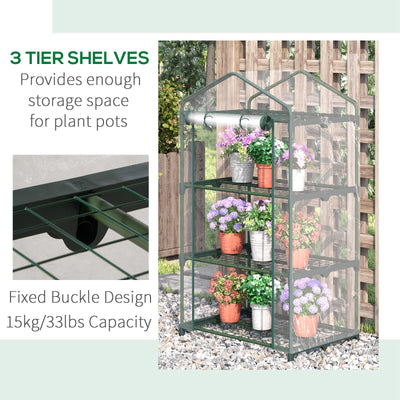 Outsunny 3 Tier Mini Greenhouse Portable Garden Grow House with Roll Up Door and Wire Shelves, 69L x 49W x 125H cm, Clear 