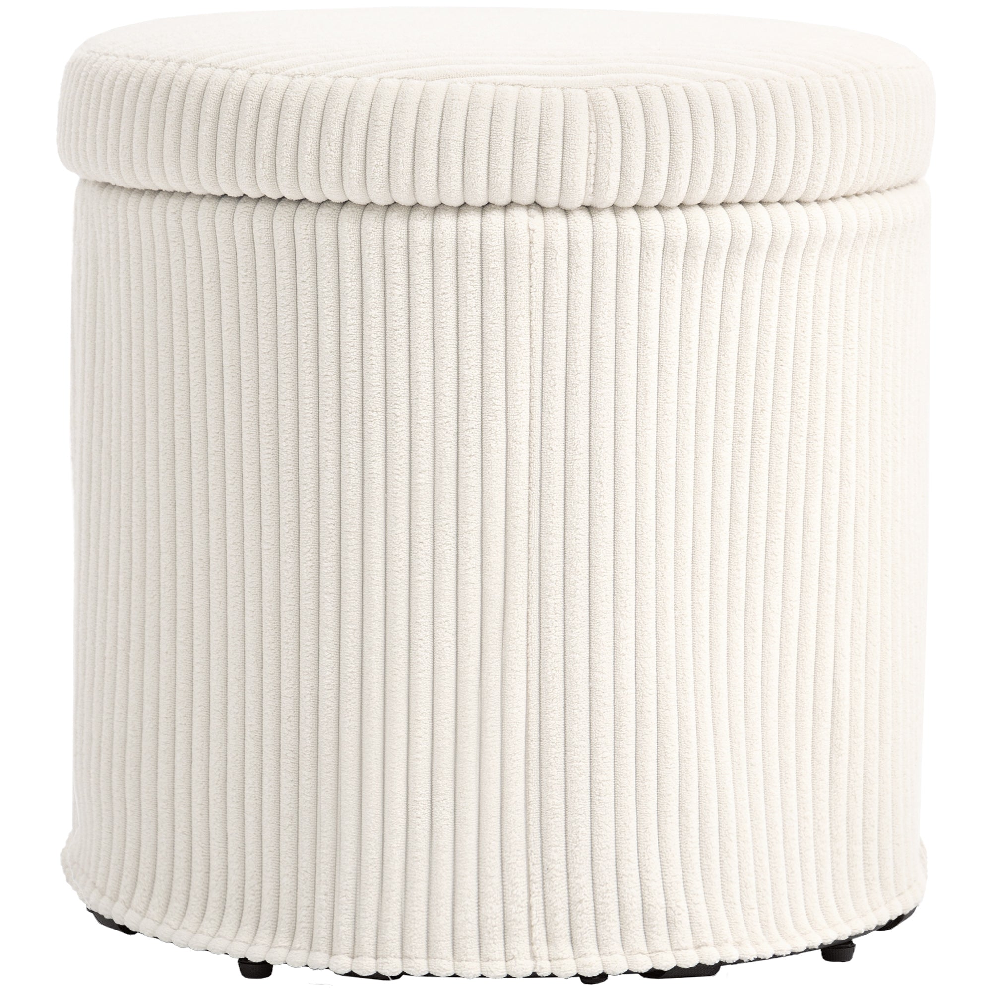 HOMCOM 40cm Round Storage Ottoman, Corduroy Footstool with Removable Lid and Legs, Vanity Stool for Living Room, Bedroom, Beige 