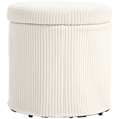 HOMCOM 40cm Round Storage Ottoman, Corduroy Footstool with Removable Lid and Legs, Vanity Stool for Living Room, Bedroom, Beige 