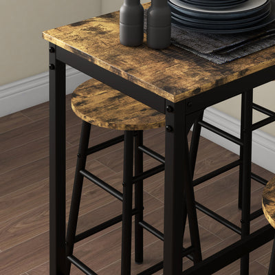 HOMCOM 5 Piece Bar Table Set with 4 Stools, Industrial Bar Table and Stool Set, Dining Table and Chair Set, Rustic Brown 