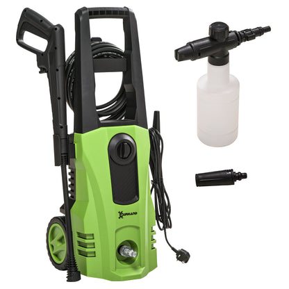 DURHAND 1800W High\'c2\'a0Pressure\'c2\'a0Washer, 150 Bar Pressure, 510 L/h Flow, High-Performance Portable Power Washer Jet Wash Cleaner with 6M Hose, Snow Foam Bottle for Garden, Car, Furniture, Green