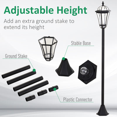Outsunny 2 PCS LED Garden Lights Lamp Post Solar Powered Lantern Patio Pathway Walkway Outdoor Water-Resist Auto Switch 6 Hours Black 