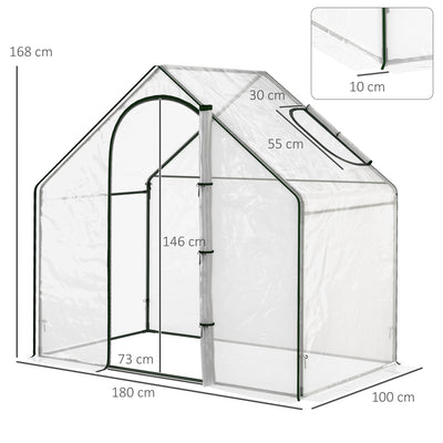 Outsunny Walk In PVC Greenhouse Garden Outdoor Flower Planter Steel Frame w/ Zipped Door & Window 180 x 100 x 168CM Clear 