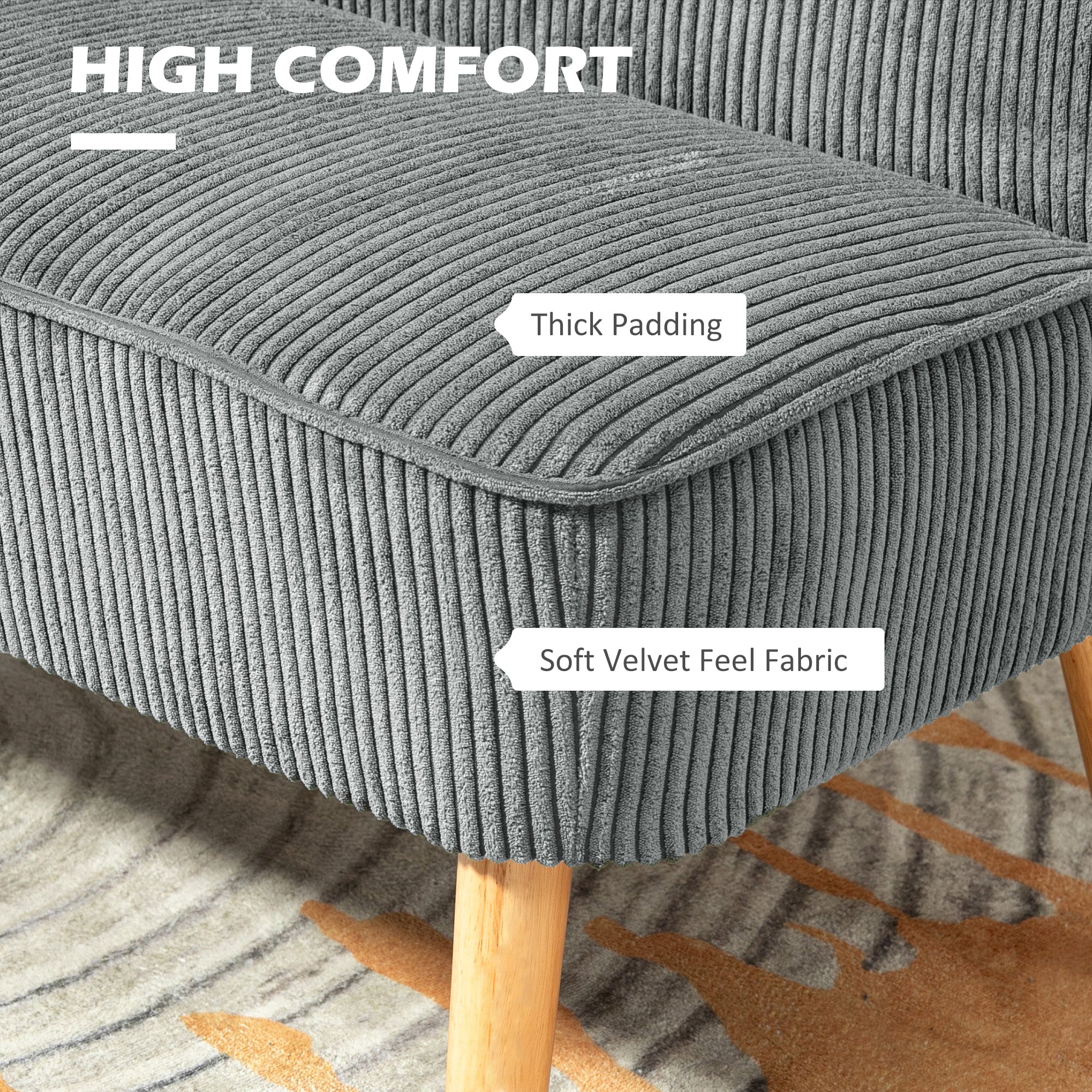 HOMCOM Modern Corduroy Double Seat Sofa w/ Wood Frame Foam Padding High Back Soft Comfortable Compact Couch Grey