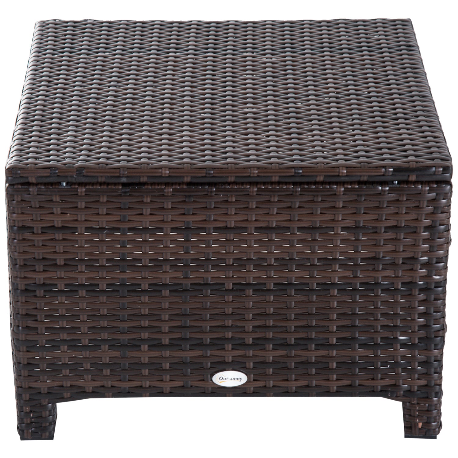 Outsunny Rattan Footstool Wicker Ottoman with Padded Seat Cushion Outdoor Patio Furniture for Garden Poolside Living Room, 50 x 50 x 35 cm, Brown 