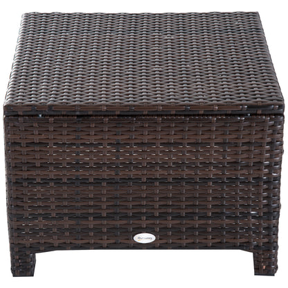 Outsunny Rattan Footstool Wicker Ottoman with Padded Seat Cushion Outdoor Patio Furniture for Garden Poolside Living Room, 50 x 50 x 35 cm, Brown 