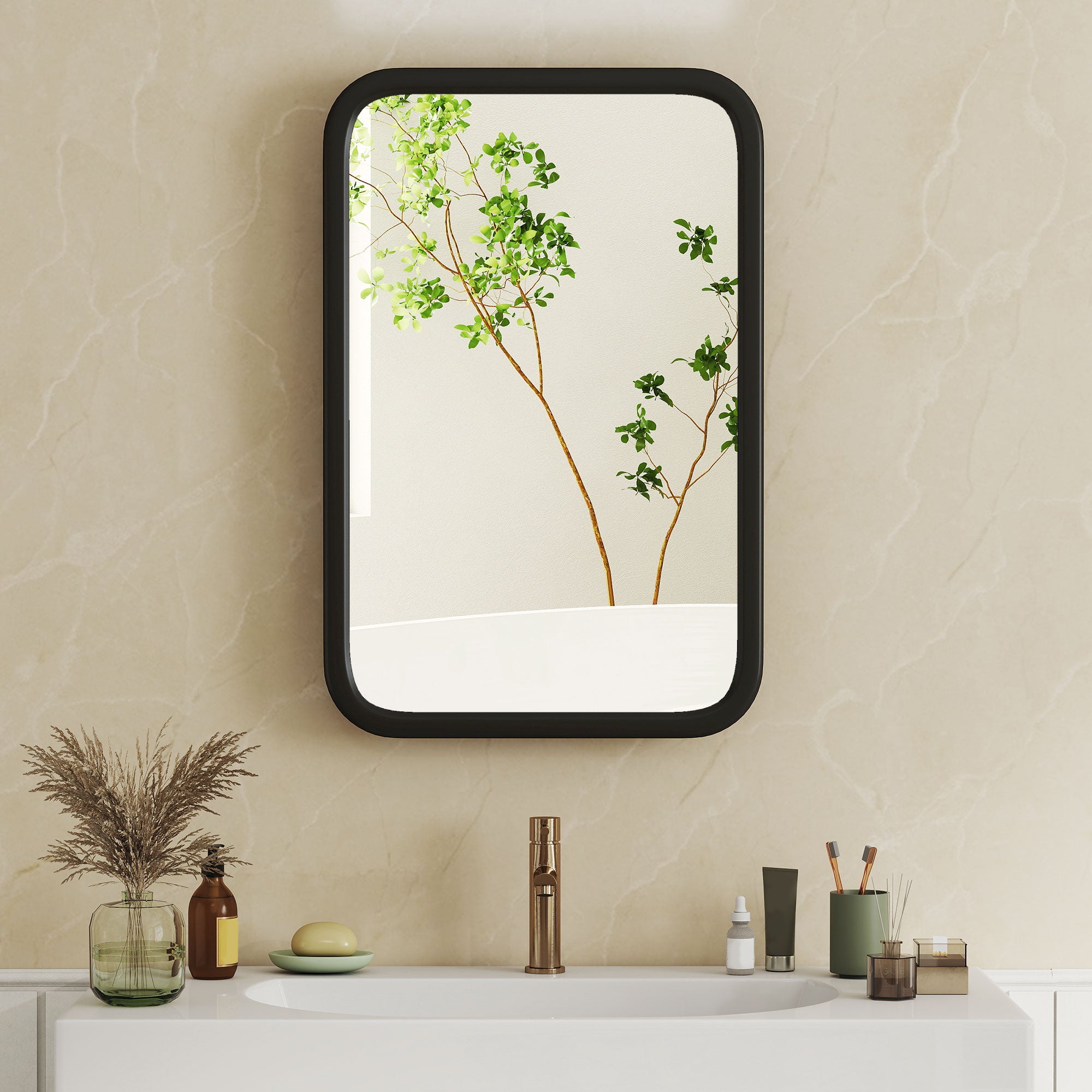 HOMCOM Bathroom Wall Cabinet with Tempered Mirror Metal Bathroom Mirror Cabinet with 3 Shelves Black 