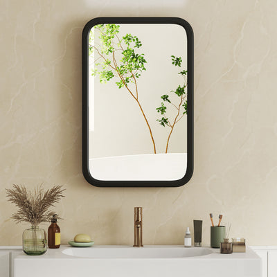 HOMCOM Bathroom Wall Cabinet with Tempered Mirror Metal Bathroom Mirror Cabinet with 3 Shelves Black 