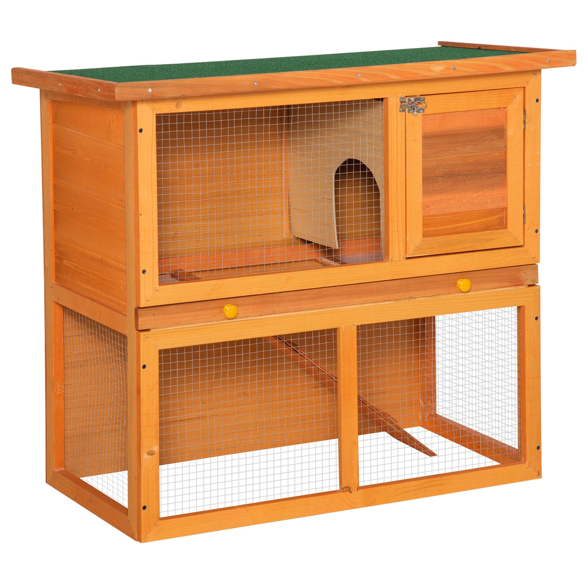 PawHut Rabbit Hutch Outdoor Guinea Pig Hutch Wooden Pet Cage Run 2-Tier with Opening Top, 90 x 45 x 80cm 
