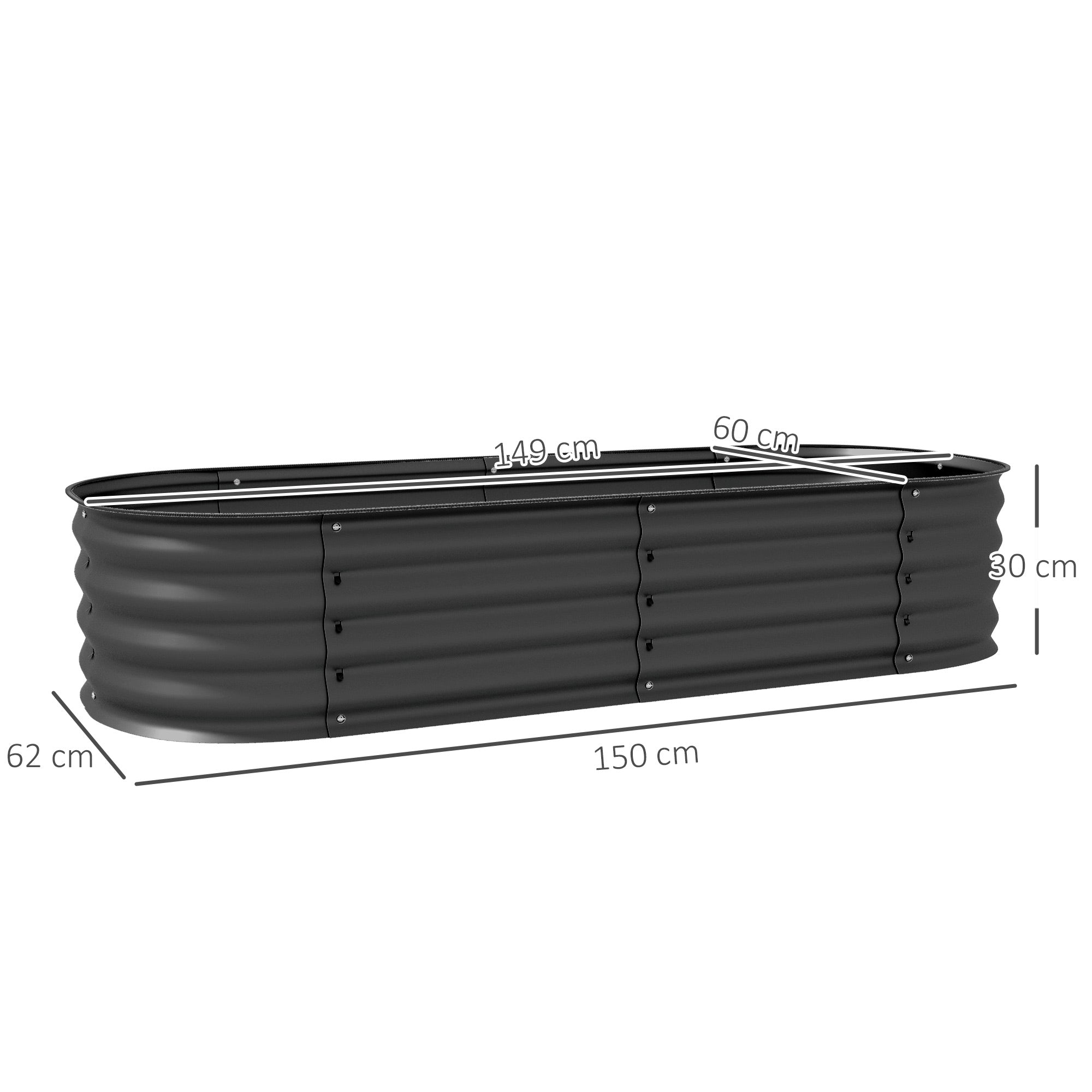 Outsunny Galvanised Raised Garden Bed, Metal Planter Box with Safety Edging, for Flowers, Herbs, Succulents, Dark Grey 