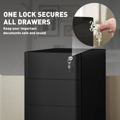 Vinsetto 3-Drawer Steel Filing Cabinet with Lock - Black 