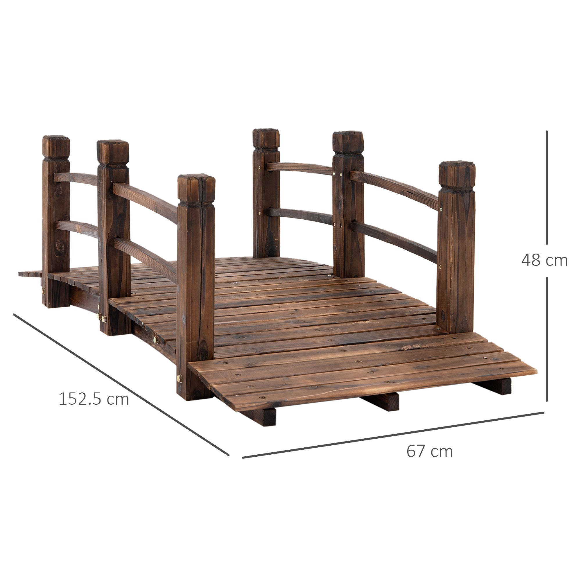 Outsunny 1.5M Wooden Garden Bridge Lawn Décor Stained Finish Arc Outdoor Pond Walkway w/ Railings Water Yard Decoration 