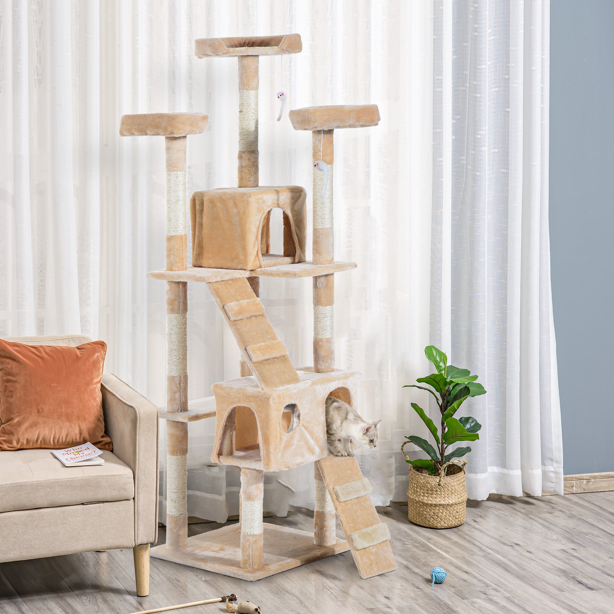 PawHut Cat Tree Scratching House, Activity Play Centre 