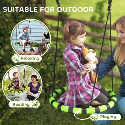 AIYAPLAY 60 cm Diameter Kid Nest Swing Seat with Height Adjustable Ropes for Outdoor Indoor, Black 