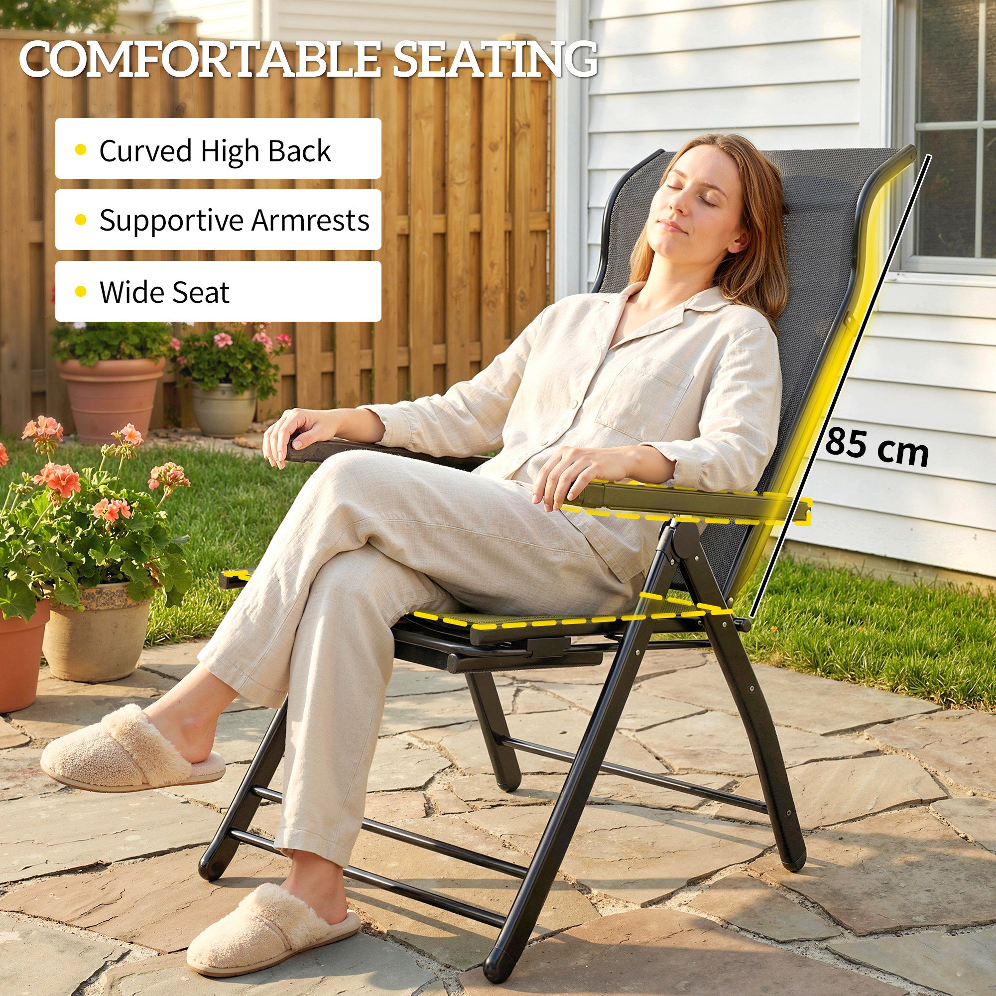 Outsunny Reclining Garden Chairs Set of 2, 5-Position Folding Sun Loungers with High Back, Retractable Footrest, Dark Grey 