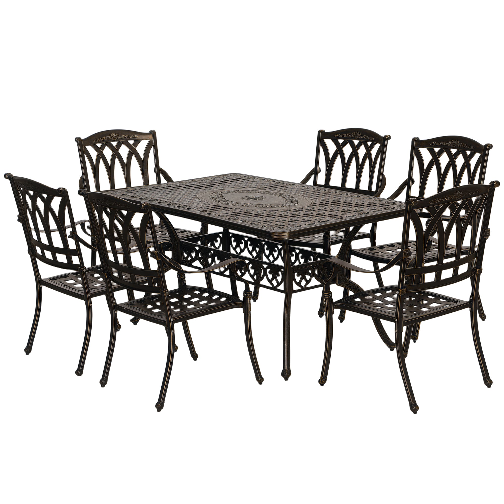 Outsunny Seven-Piece Cast Aluminium Garden Dining Set - Bronze Tone