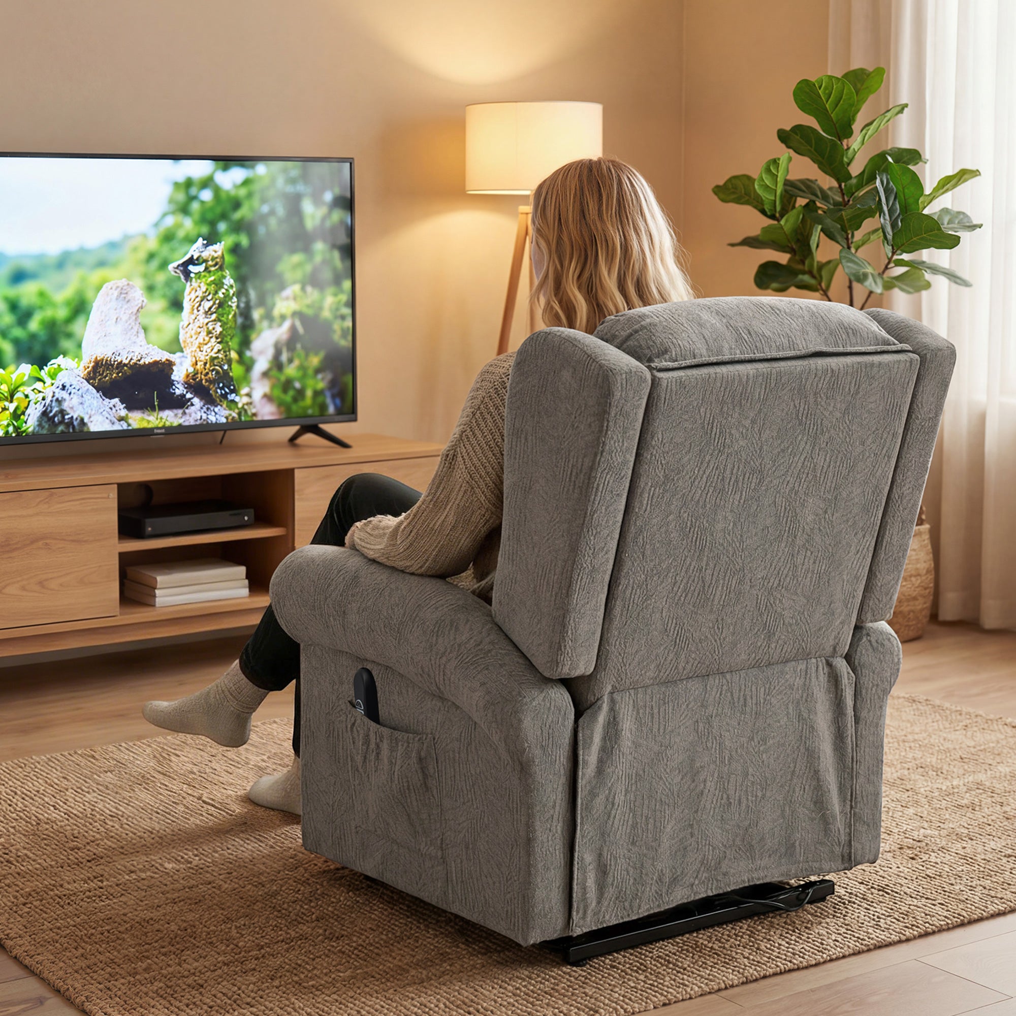 HOMCOM Velvet-Feel Electric Riser Recliner Chair, Power Lift Recliner Chair for Elderly with Remote Control, Dark Grey 