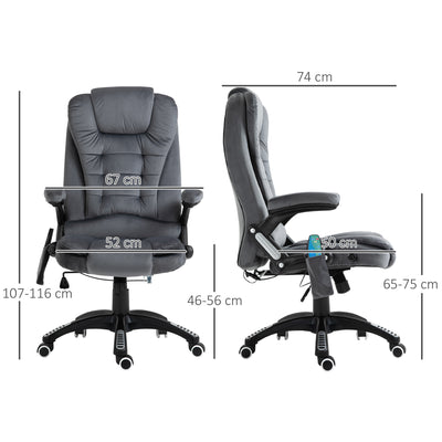 Vinsetto Massage Recliner Chair Heated Office Chair with Six Massage Points Velvet-Feel Fabric 360\'c2\'b0 Swivel Wheels Grey 
