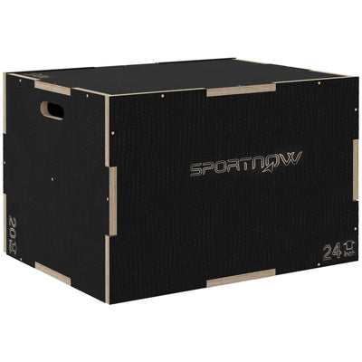 SPORTNOW Multi-Faceted Jump Box, Wooden Step Up Box, for Home, Gym, Exercise, 51/61/76cm- Black 