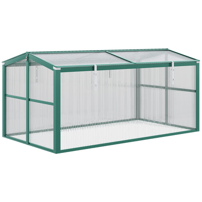 Outsunny Aluminium Polycarbonate Greenhouse Cold Frame Grow House, Openable Top for Flowers and Vegetables, 130x70x61cm 