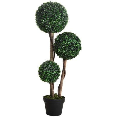 HOMCOM Decorative Artificial Plant Boxwood Ball Topiary Tree in Pot Fake Plant for Home Indoor Outdoor Decor, 90 cm, Dark Green 