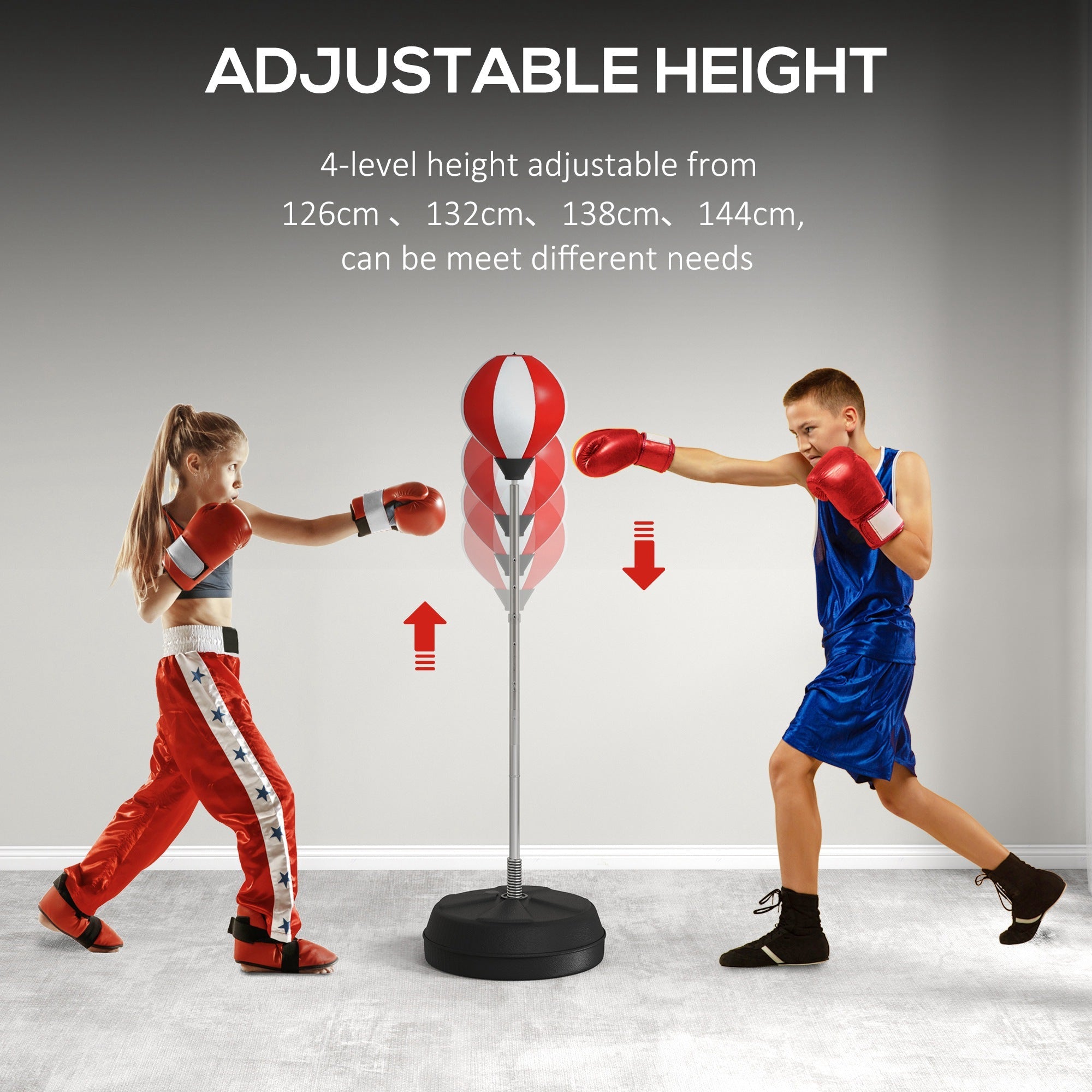 HOMCOM Punching Bag with Stand, Free Standing Boxing Set, Speed Bag with Speedball Adjustable Height from 126cm to 144cm for Teens, Red 