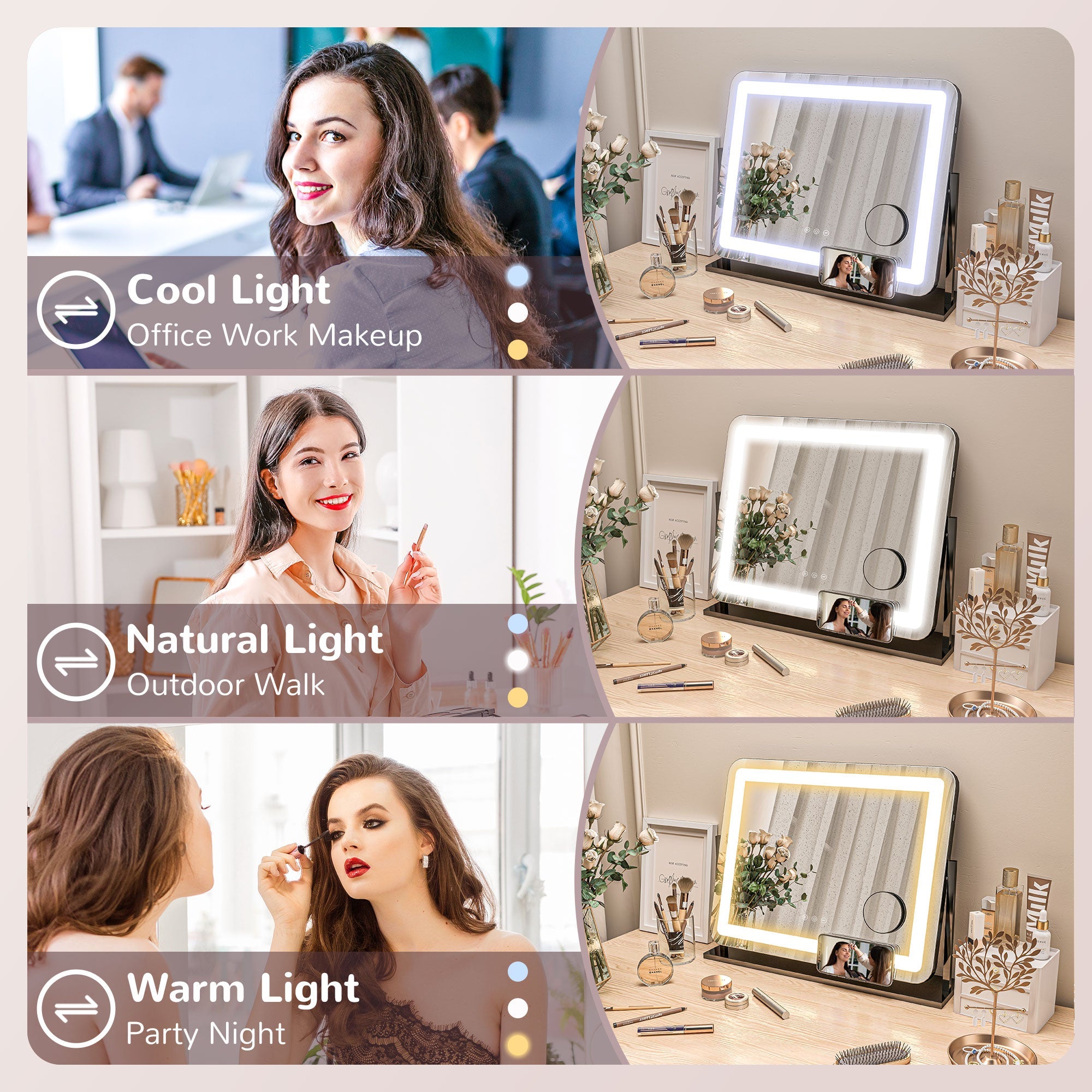 HOMCOM LED Light Tabletop Makeup Mirror, with Adjustable Settings 