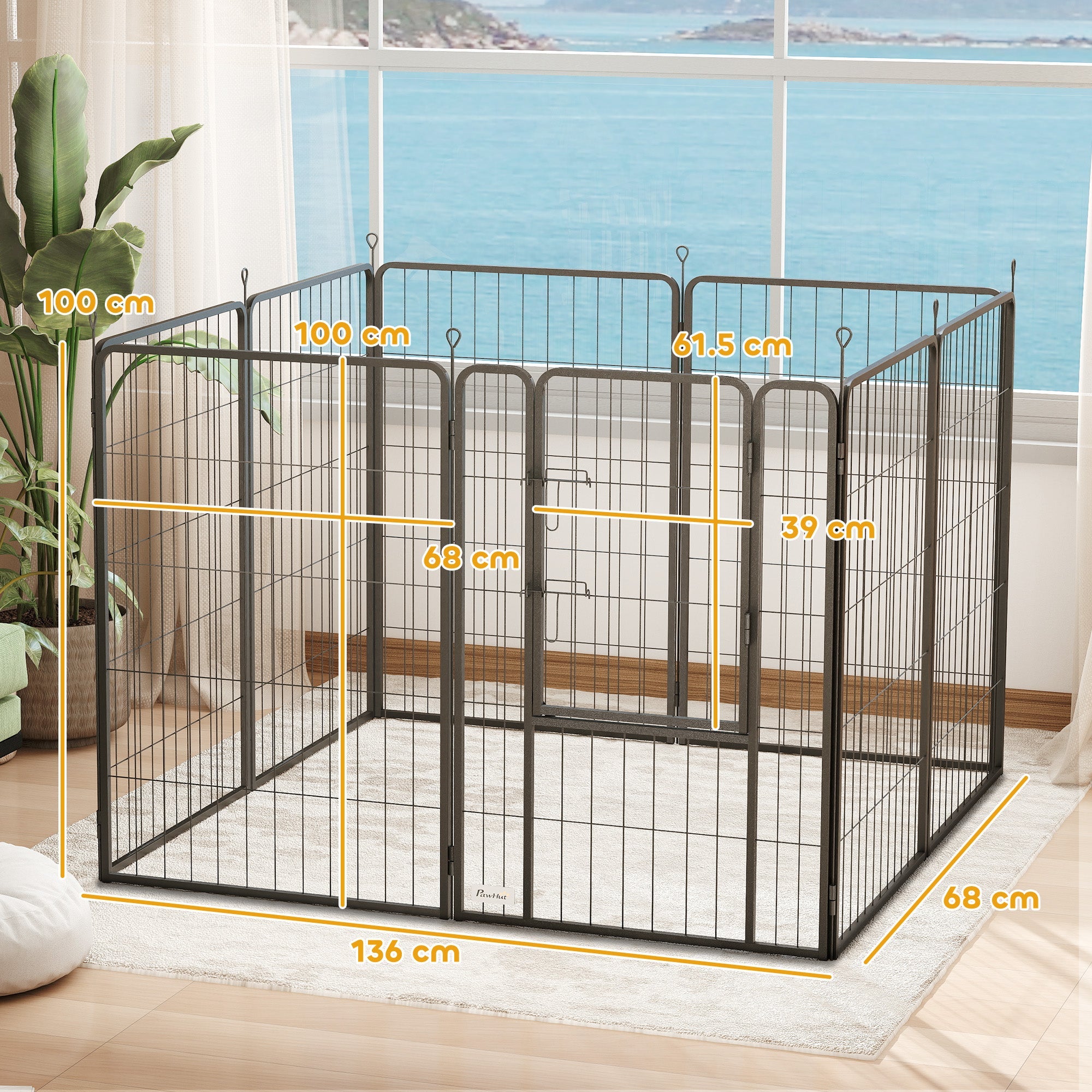 PawHut 8 Panels Heavy Duty Dog Playpen with Door Indoor Outdoor, for Large Dogs, 100cm High 