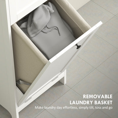 HOMCOM Tall Bathroom Cabinet, with Laundry Basket - White 