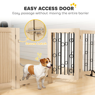 PawHut 4 Panel Freestanding Pet Gate, Indoor Dog Barrier with Lockable Door, Support Feet, 360° Flexible Hinges, Oak 