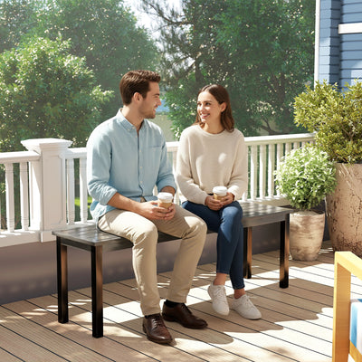Outsunny 2 Seater Garden Bench, Outdoor Bench Loveseat with Wood-Effect Slatted Seat and Steel Frame for Patio, Park, Grey 