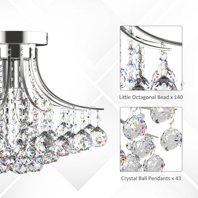 HOMCOM Crystal Chandeliers, K9 Droplets Ceiling Light with 3 E14 Bulb Base, Pendant Lights for Living Room, Bedroom, Dining Room, Hallway, Kitchen 