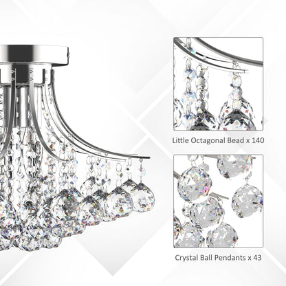 HOMCOM Crystal Chandeliers, K9 Droplets Ceiling Light with 3 E14 Bulb Base, Pendant Lights for Living Room, Bedroom, Dining Room, Hallway, Kitchen 