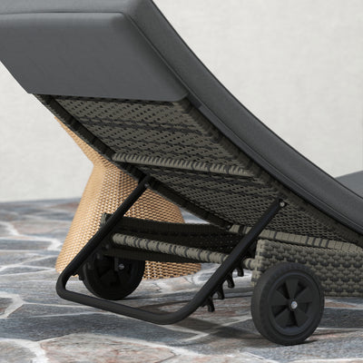 Outsunny Patio Wicker Chaise Lounge Chair, Outdoor PE Rattan Sun Lounger with Adjustable Backrest and 2 Wheels, Dark Grey 