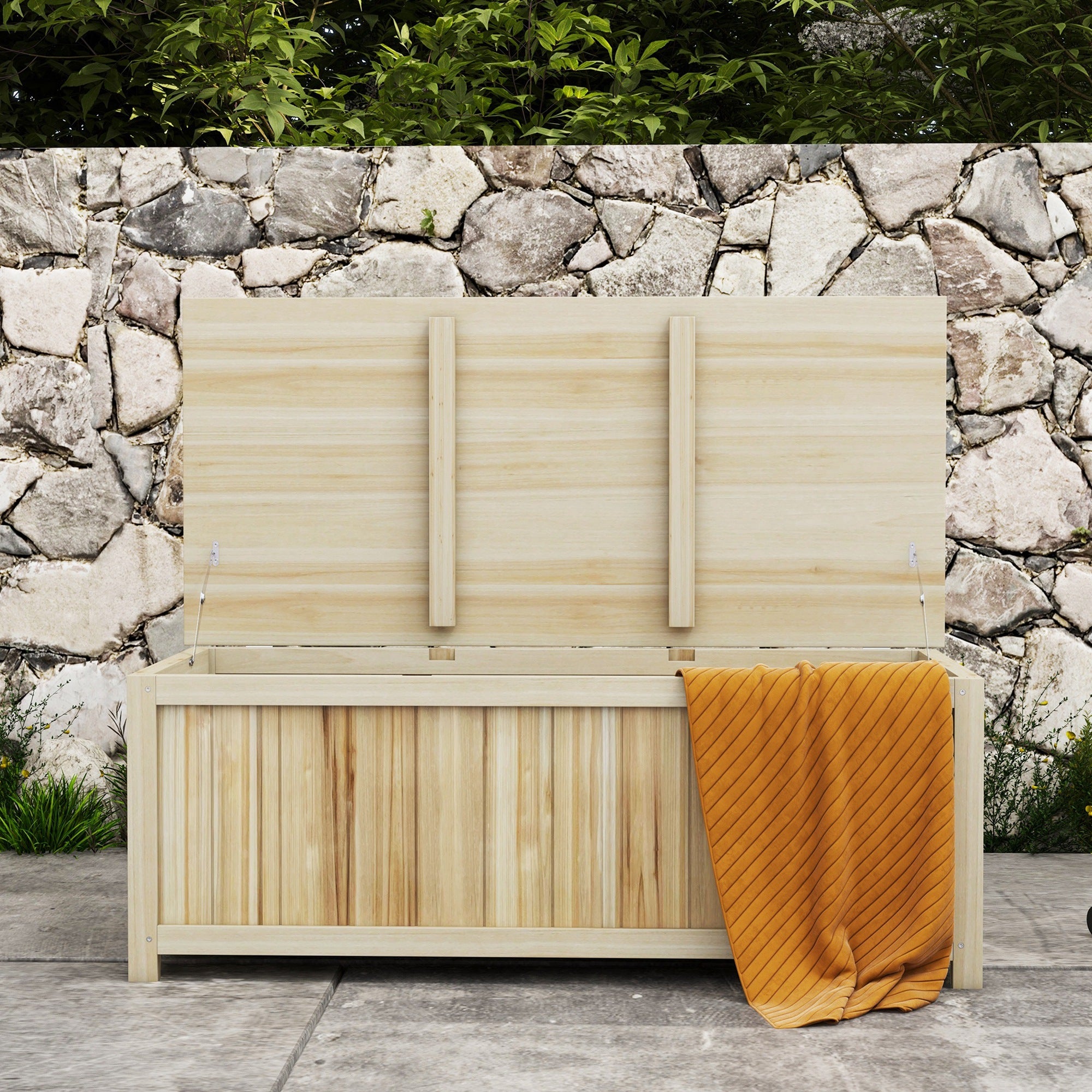 Outsunny 172 Litre Outdoor Storage Box, Wooden terrace Box Garden Storage Container, Natural 