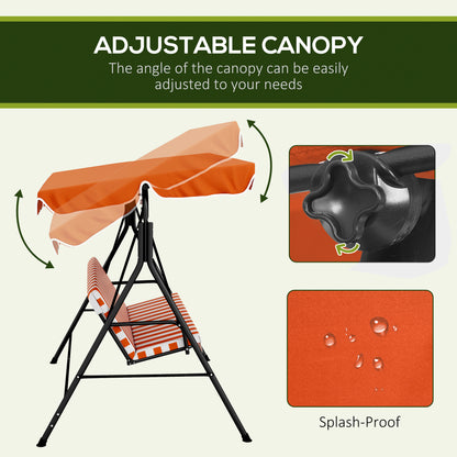 Outsunny Three-Seater Garden Swing Chair, with Adjustable Canopy - Orange Stripe 