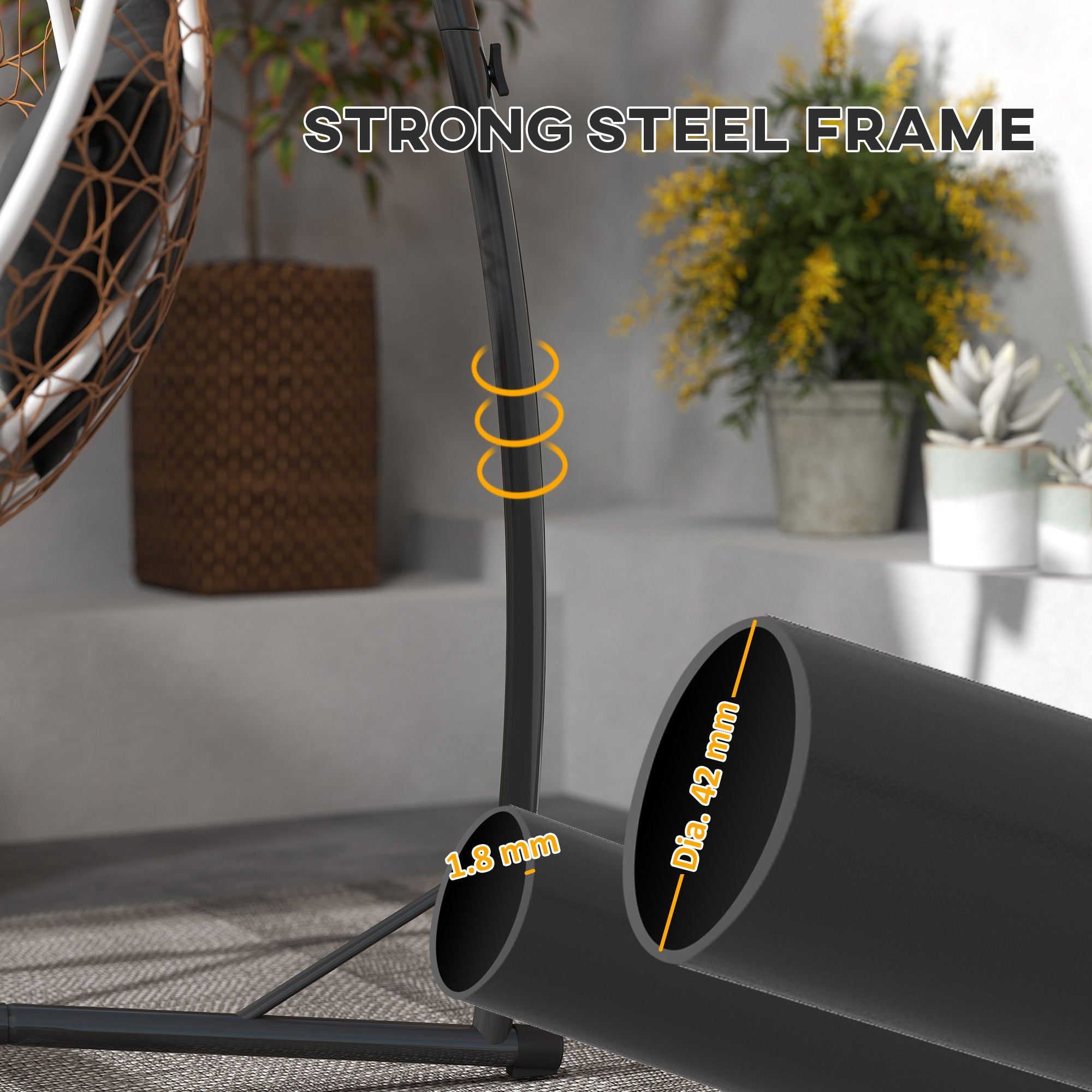 Outsunny Hammock Chair Stand Only, Hanging Chair Stand with X-Shape Base, Heavy Duty Steel Single Hammock Egg Swing Frame for Indoor Outdoor, 150 KG Load Capacity Black