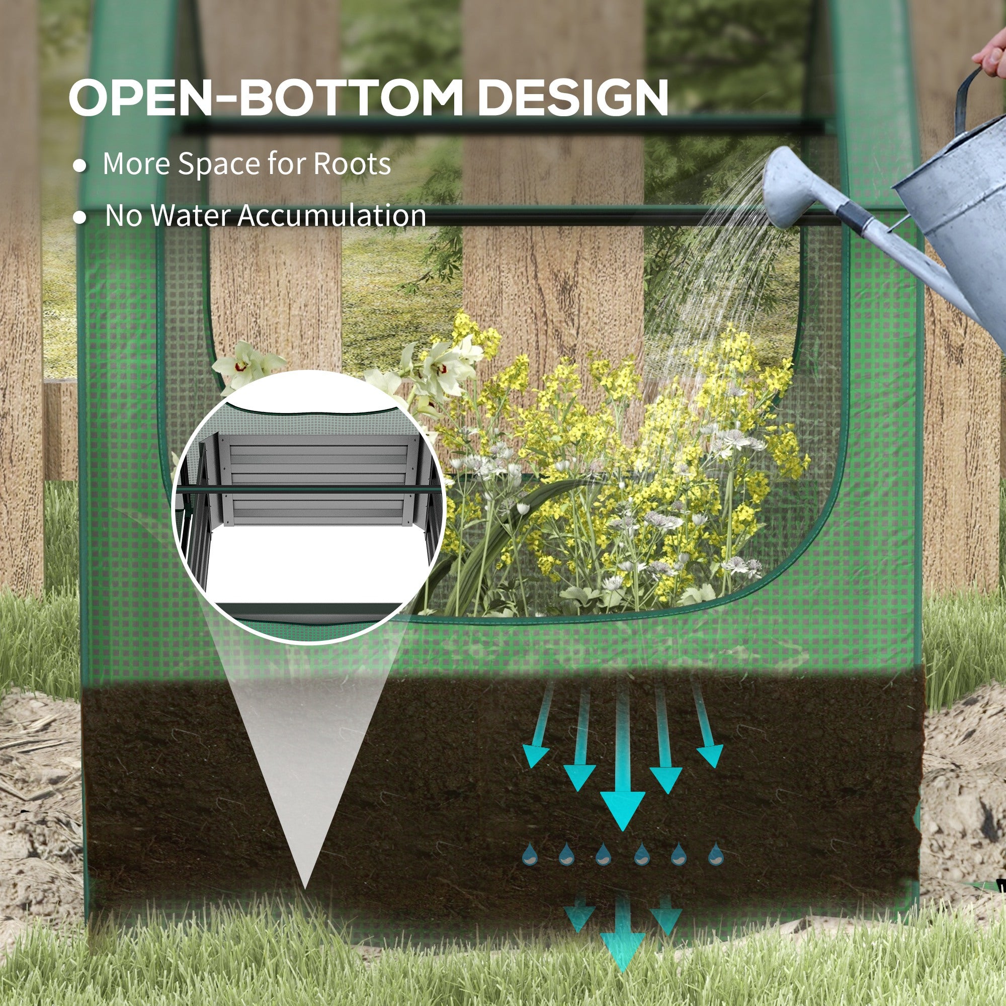 Outsunny 61 x 61cm Garden Planter Bed, with Cover - Green and Silver 