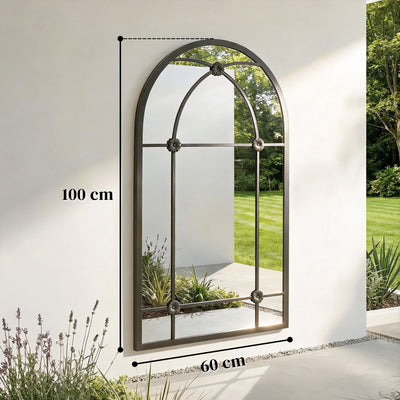 Outsunny Arched Mirror, Shatterproof Acrylic Windowpane Wall Mounted Mirror with Robust Metal Frame, 100 x 60 cm, Black 