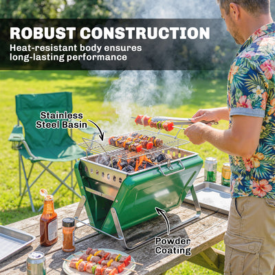 Outsunny Charcoal BBQ Grill Portable Stainless Steel Barbecue with Tilting Grate for Camping Picnic Garden Dark Green 
