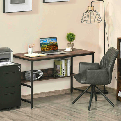 HOMCOM Computer Desk with Storage Shelf, 120 x 60cm Home Office Desk with Metal Frame, Study Table, Easy Assembly, Rustic Brown 