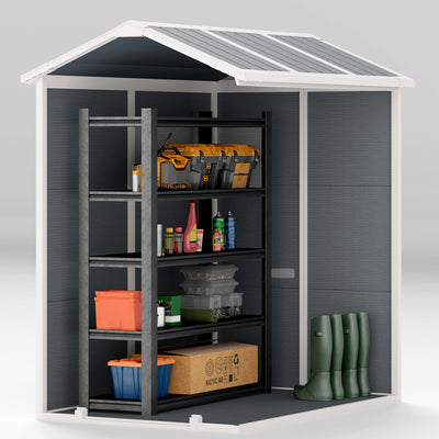 Outsunny 4 x 6ft Garden Shed, Plastic Shed with Floor, Window, Lockable Door and Vents, Resin Tool Shed for Outdoor Patio Storage, Zero Maintenance, Grey 