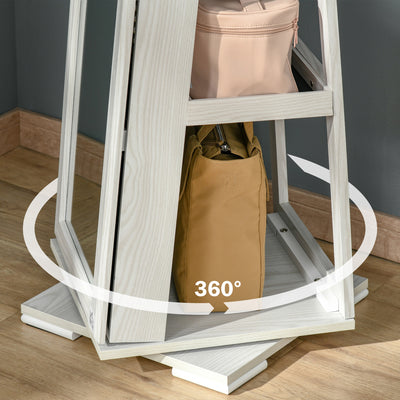 HOMCOM 360° Swivel Jewellery Cabinet, Mirror Armoire, Full Length Mirror, Lockable Jewellery Organiser with Built-In Small Mirror, White 